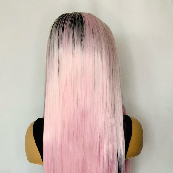 28” Ombre Bubble Gum Pink 13x2.5 Lace Front Synthetic Wig - Picture 9 of 10